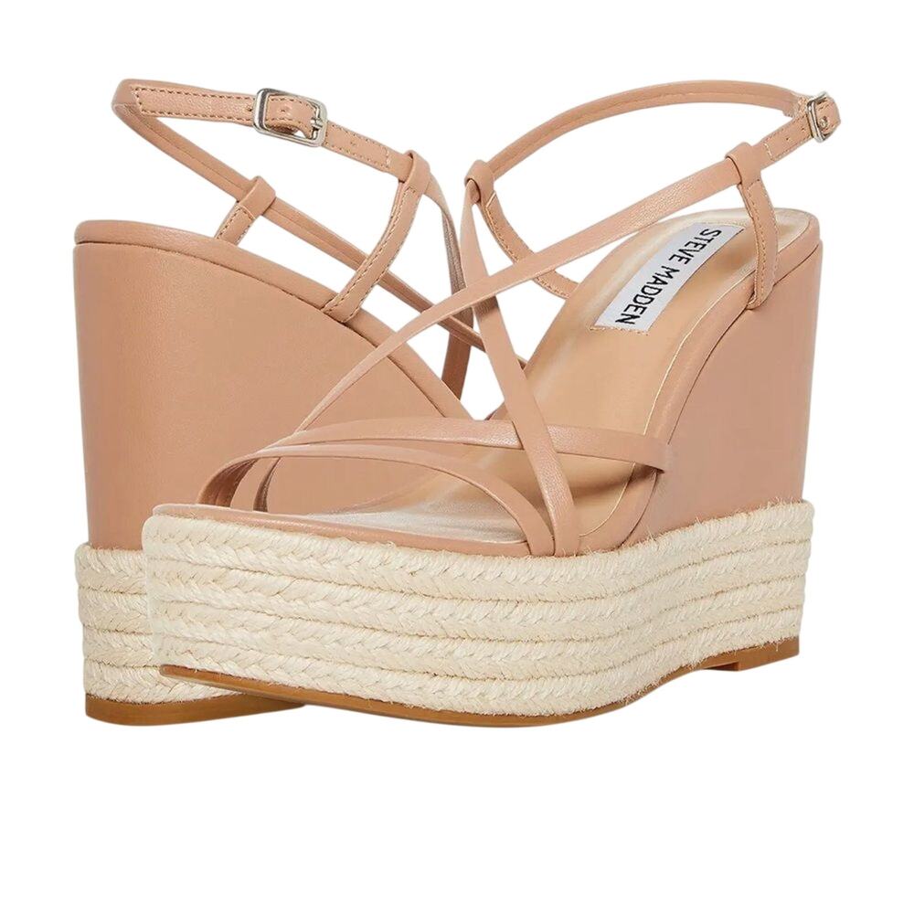 Steve Madden $139 Whitlee Tan Leather Wedges Sandals Size 9.5